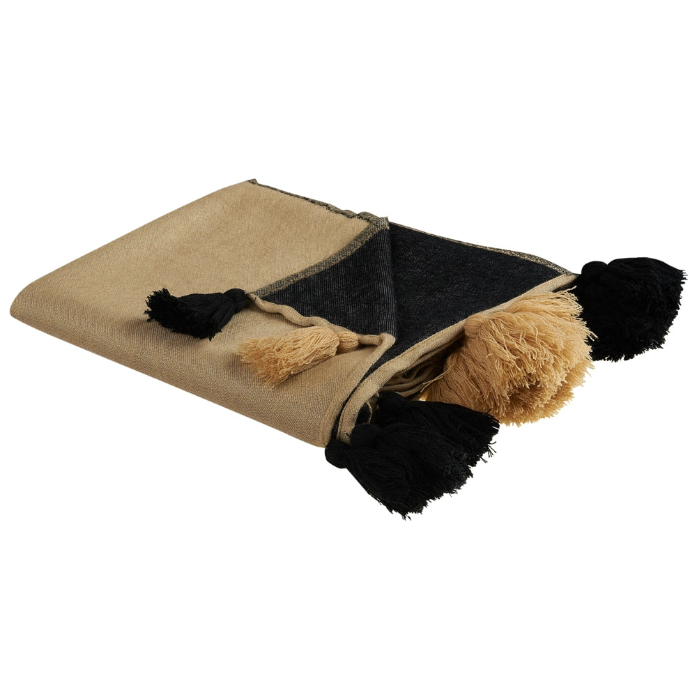 Coperta in acrilico beige nero 130 x 170 cm copriletto in poliestere motivo astratto con frange soggiorno camera da letto