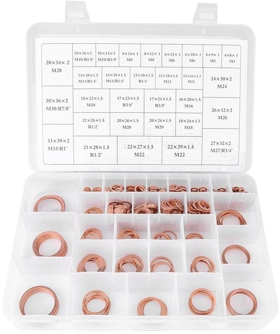 Set di anelli di copertura in rame - Assortimento da 30 pezzi - Con scatola di plastica - Adatto per diverse applicazioni