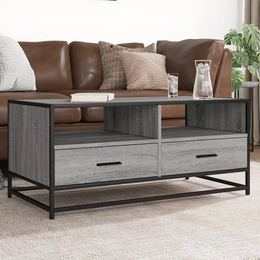 Tavolino Grigio Sonoma 100x50x45 cm Legno Multistrato e Metallo