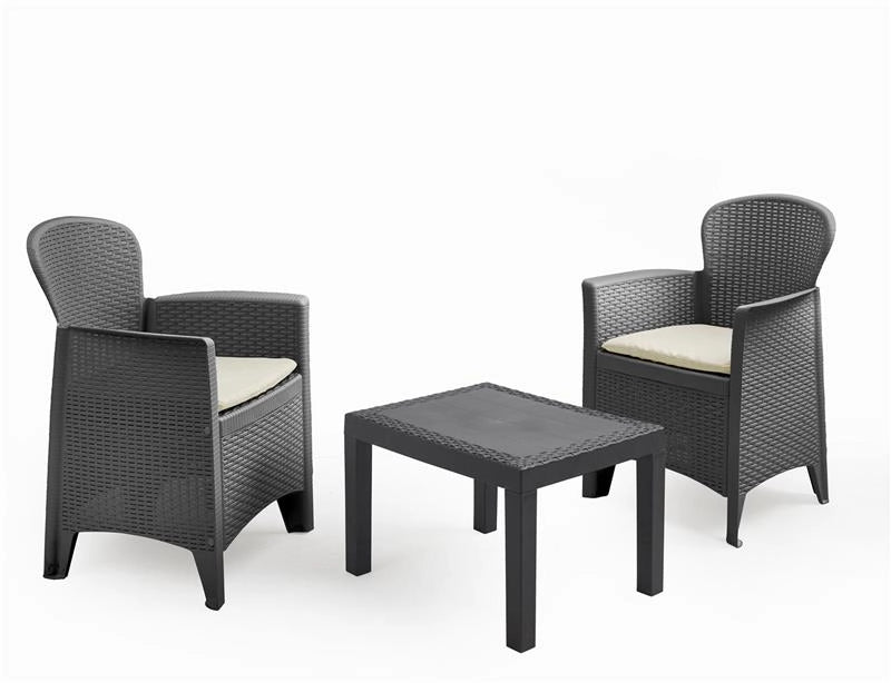 MAURY'S AKITA SALOTTO DA GIARDINO ANTRACITE  CON CUSCINI 3 PZ ASSORTITI