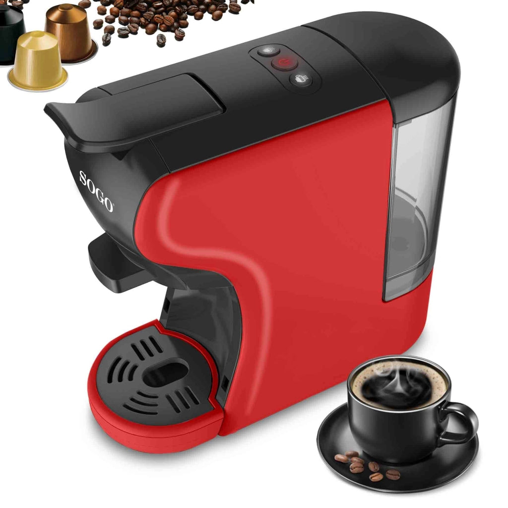 Macchina caffè espresso capsule compatibili Nespresso, 3 sistemi caffè molido monodosi, serbatoio 0.6L vapore 19 bar 1450W - SOGO