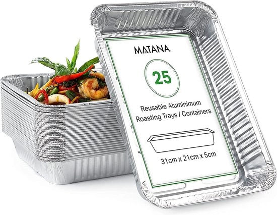 25 Contenitori di Alluminio da Cucina da 31x21cm 2000ml Resistenti e Liberi da Olio Facili da Utilizzare per la Cottura, la Cucina, la Grigliata e la Conservazione