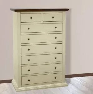 Cassettiera 8 cassetti in legno shabby avorio anticato noce 87x40x125 - Mobili 2G