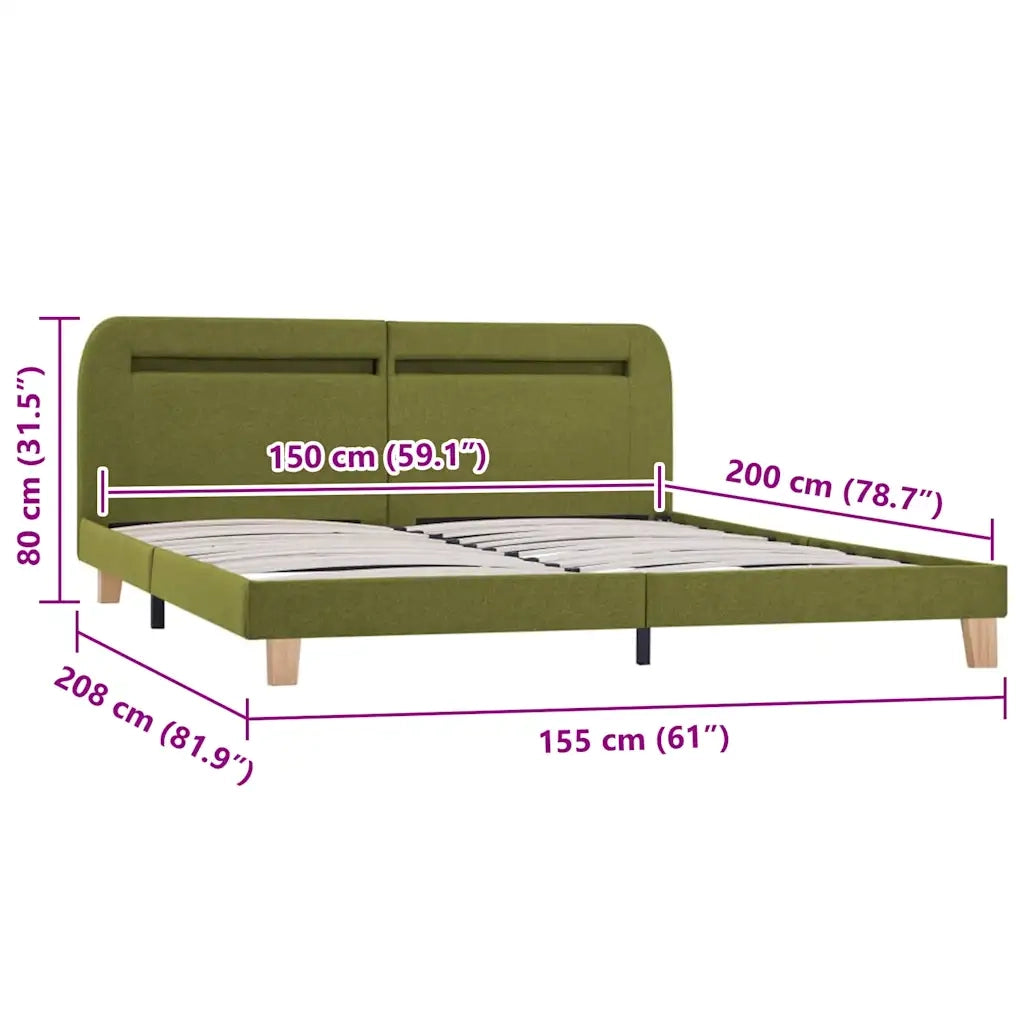 Giroletto con LED senza Materasso-Struttura Letto Verde 150x200 cm in Tessuto
