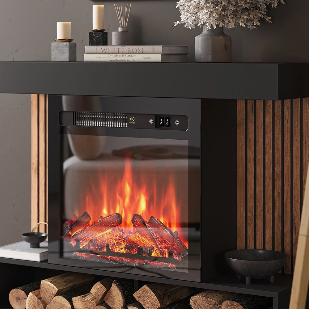 Vicco Caminetto elettrico Nero 100 cm con effetto fiamma realistico e riscaldatore da 1800W