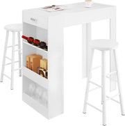 Set di Tavolo da Bar con 2 Sgabelli da Bar, Set Mobili da Bar Set di Sedie da Pranzo con Tavolino & Set di 2 Sgabelli da Bar, Bianco
