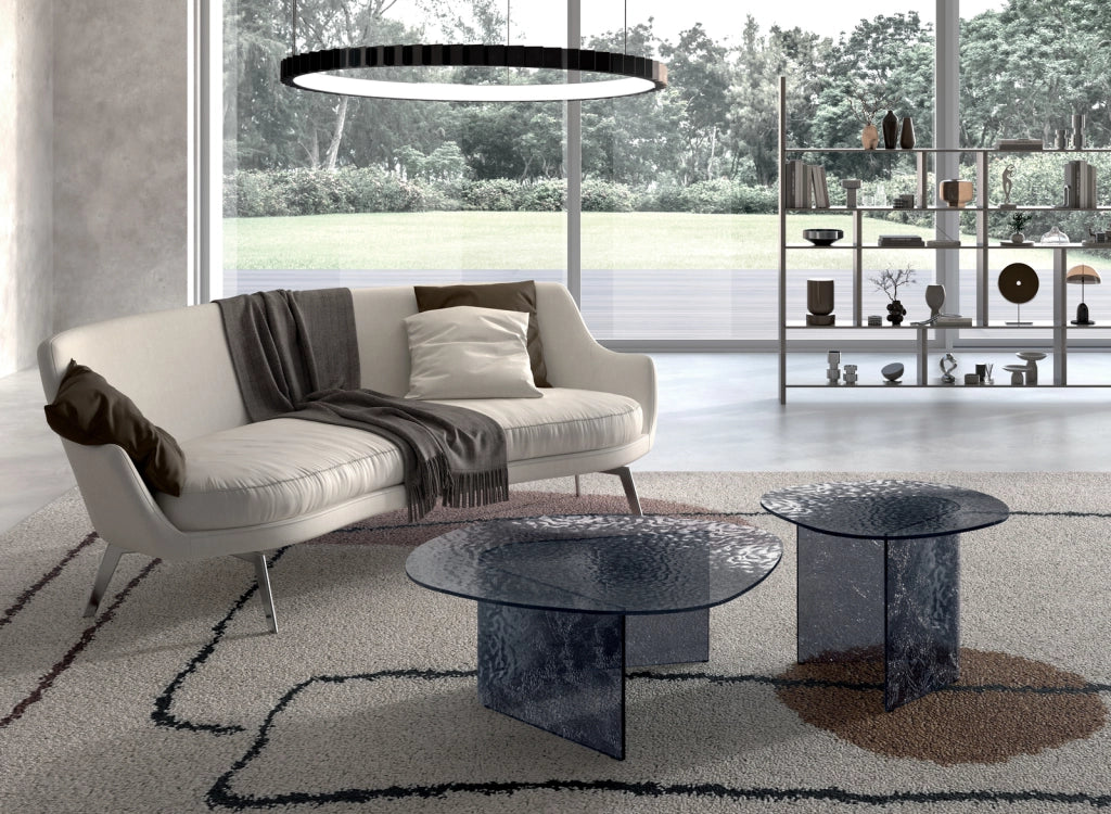 Tavolino Fold big in vetro martellato color fumé con struttura in vetro - Stones