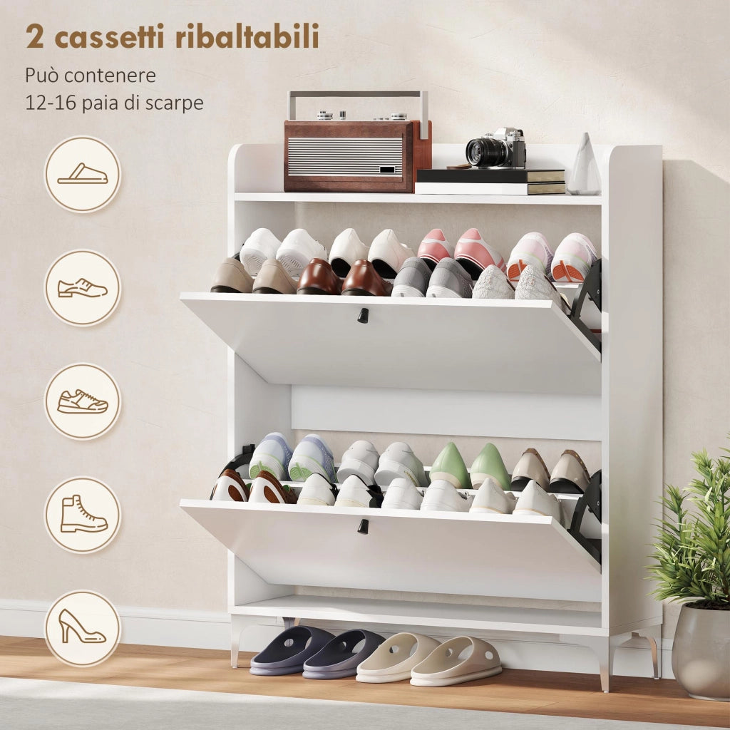 Mobile Scarpiera con Cassetti e Ripiani ¨C zephmum ¨C Legno e Metallo Bianco 80x24x101