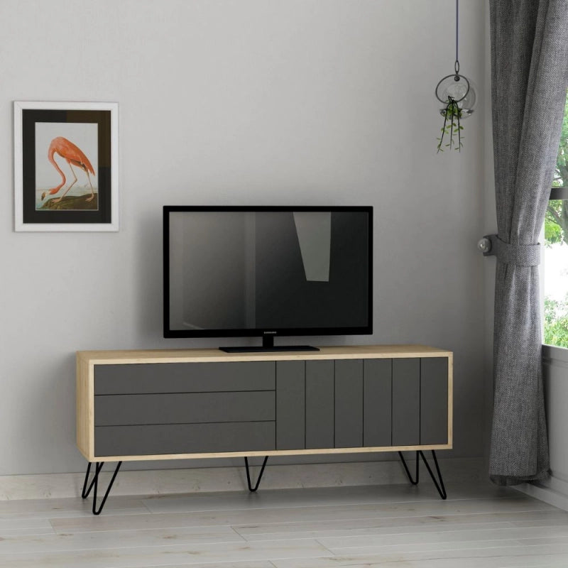 Porta tv Picadilly con struttura rovere e 2 ante a ribalta antracite