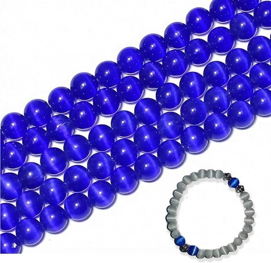 Serie di 30 cristalli di cielo di smeraldo blu, occhi di gatto, 6mm, rotondi, per bracciali, collane e accessori