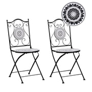 Set di 2 sedie pieghevoli da giardino in metallo con piastrelle in ceramica bianche e nere giardino esterno
