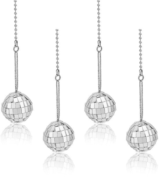 Decorazione da Parete Disco Bal 30 cm - Ornamenti Sospesi - Decorazione da Festa - Sfera Specchiante - Catena di Accensione con Trattamento Luminoso - 4 Pezzi - Decorazione da Festa