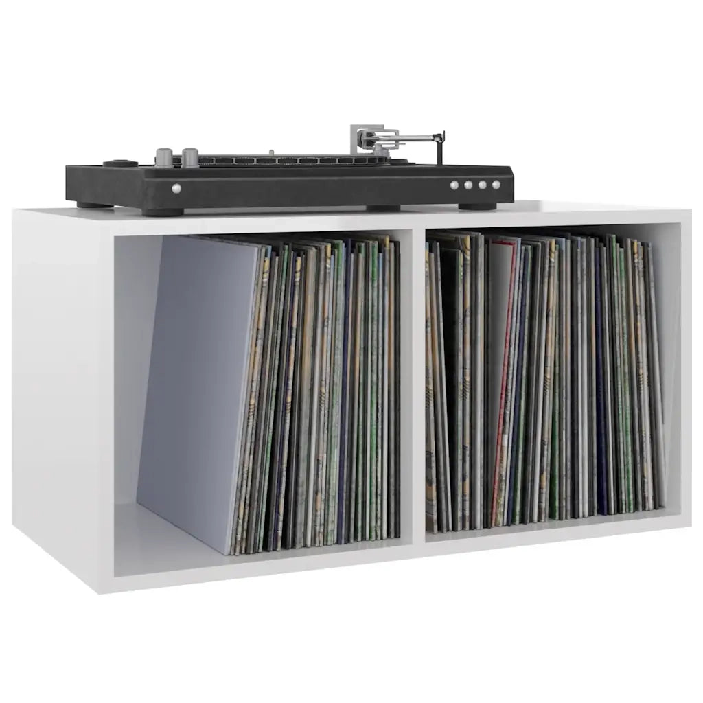 Contenitore per Vinili Bianco Lucido 71x34x36 cm in Multistrato 800123