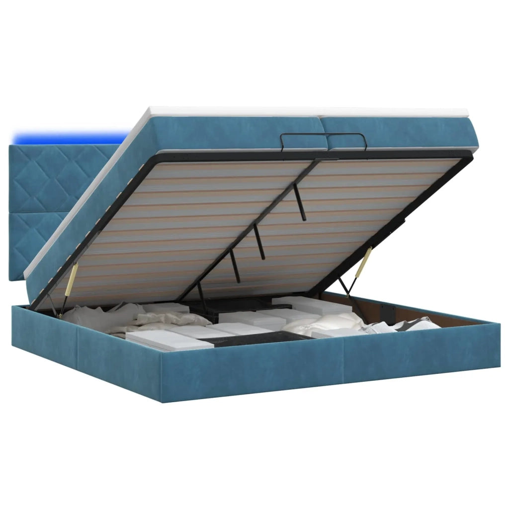 Letto Ottomano con Materasso e LED Blu scuro 200 x 200 cm 3458401
