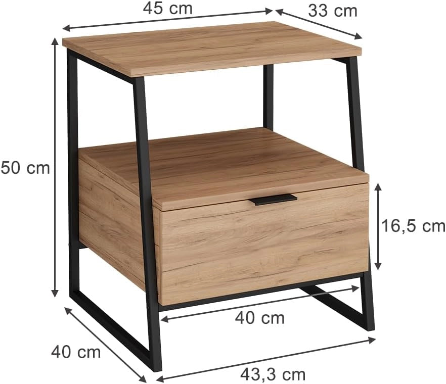 Comodino Lunor, Rovere rustico/nero, Set di 2