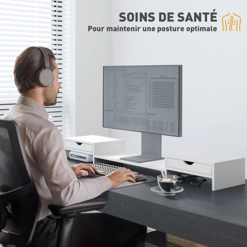 Supporto monitor regolabile con 2 cassetti per scrivania ¨C zephmum ¨C 60-116 cm