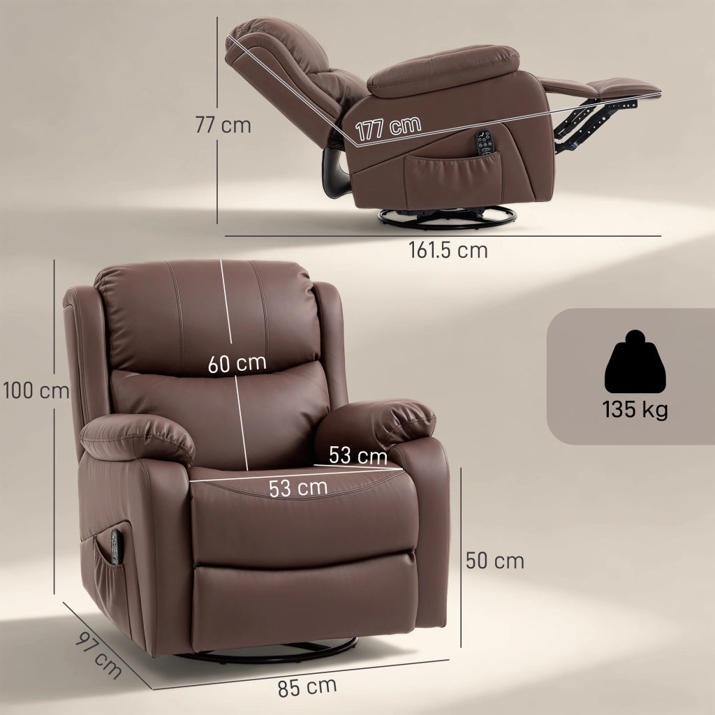 Poltrona Relax Reclinabile Massaggiante con Poggiapiedi ¨C zephmum ¨C Marrone 87x97x100