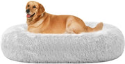 Cuscino per cani in forma di donut, con cuscino gonfiabile e coperta lavabile, diametro 100 cm, colore grigio chiaro