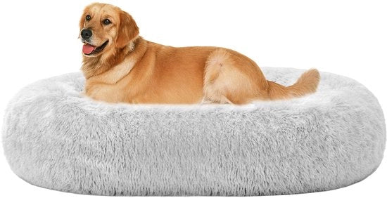 Cuscino per cani in forma di donut, con cuscino gonfiabile e coperta lavabile, diametro 100 cm, colore grigio chiaro