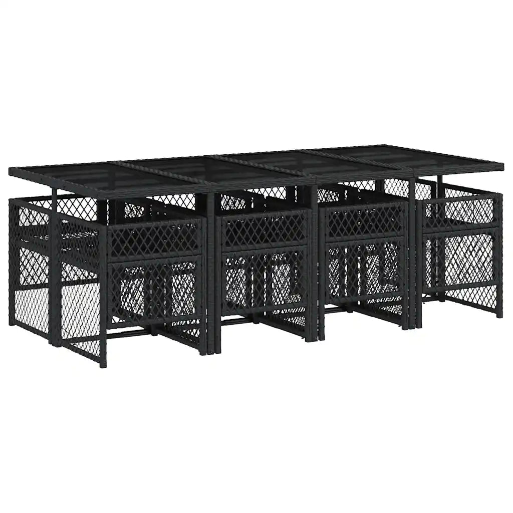 vidaXL Set da Pranzo da Giardino 9 pz con Cuscini Nero in Polyrattan