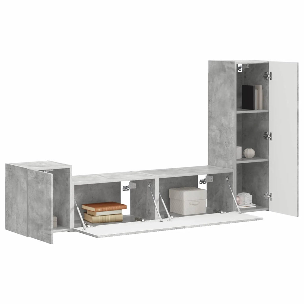 Set mobile TV 4 pz-Credenza per TV Grigio cemento Legno multistrato 217711