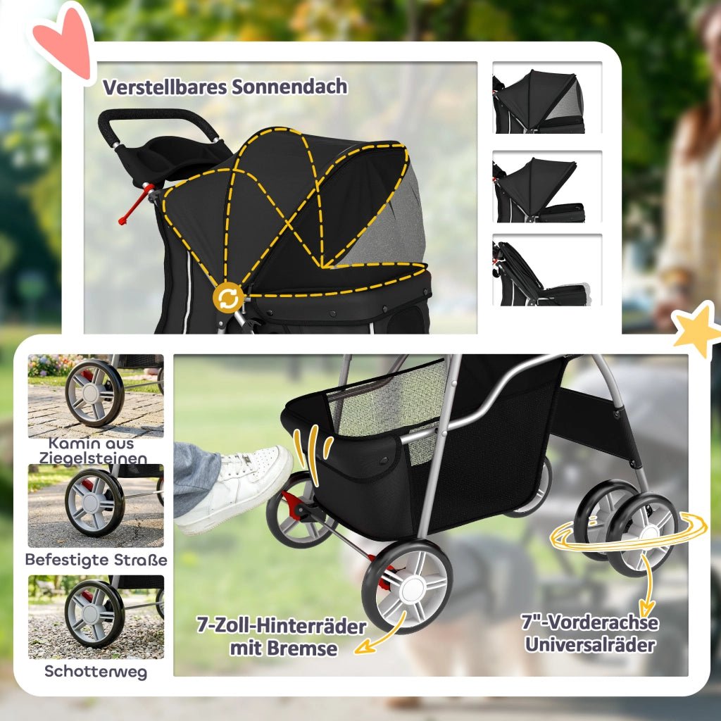 Carrello per Cani Pieghevole ¨C Zephmum ¨C 77x44x102 cm Nero