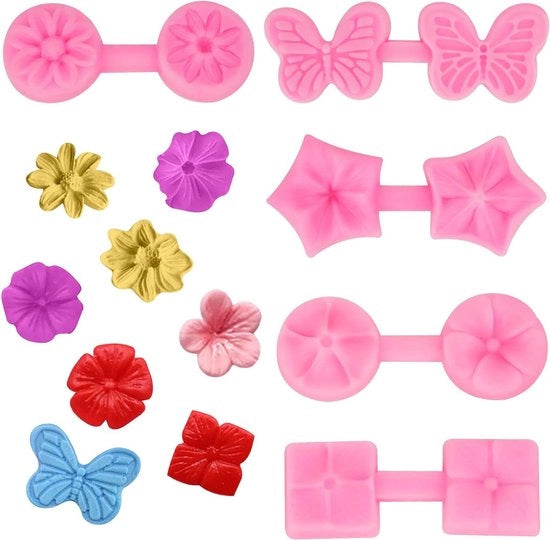 Set di stampi per fondant Mini farfalle di cioccolato stampi in silicone antiaderenti 3D fiori - Attrezzatura da forno per torte - Lavorazione a mano di zucchero - 5 pezzi