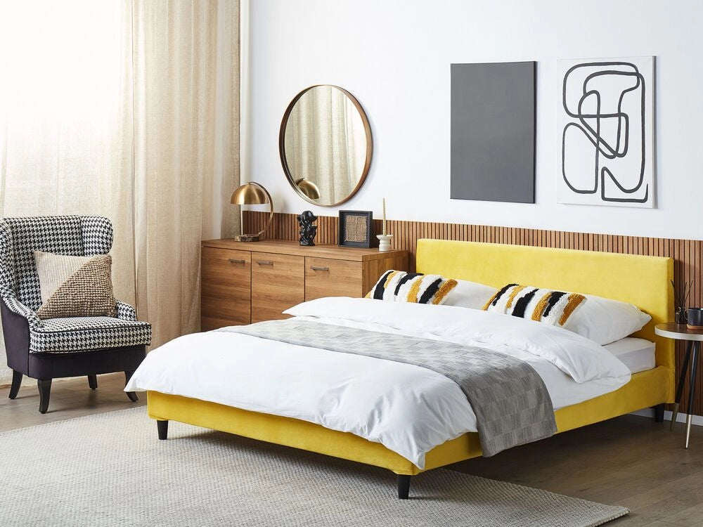 Copri Letto Velluto di colore Giallo per Letto 160 x 200 cm Sfoderabile Lavabile camera da letto