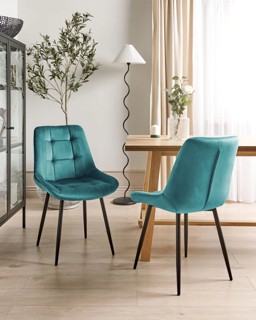 Set di 2 sedie da pranzo in velluto blu gambe in acciaio Nero sedie moderne imbottite