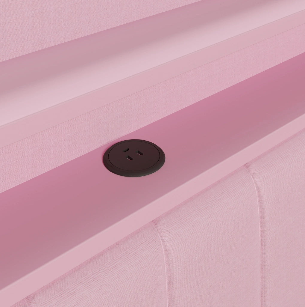 Daybed imbottito 140x200 con USB; LED; scrivania e 2 cassetti; rosa