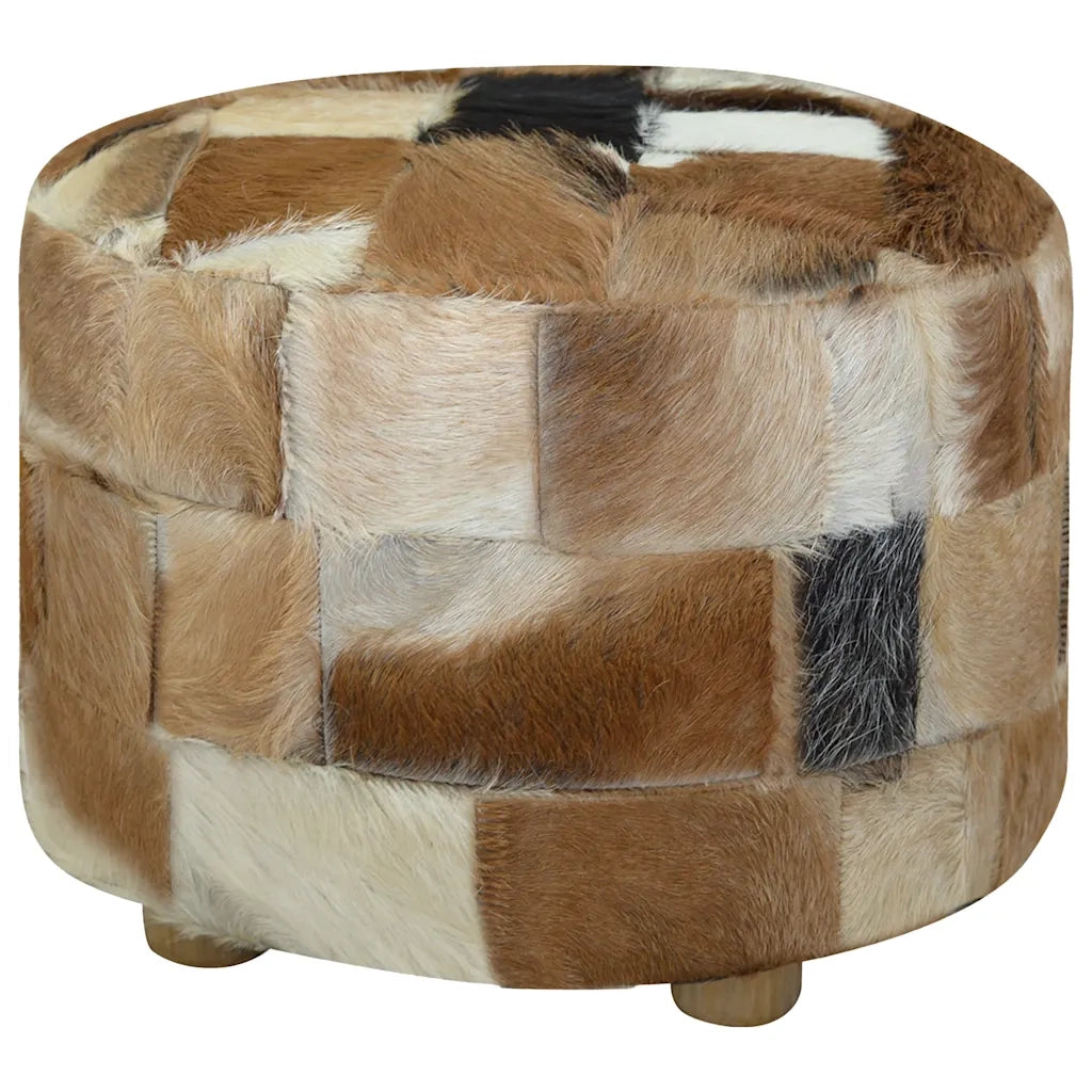 Pouf Rotondo in Pelle di Capra 50x50x45 cm 244548
