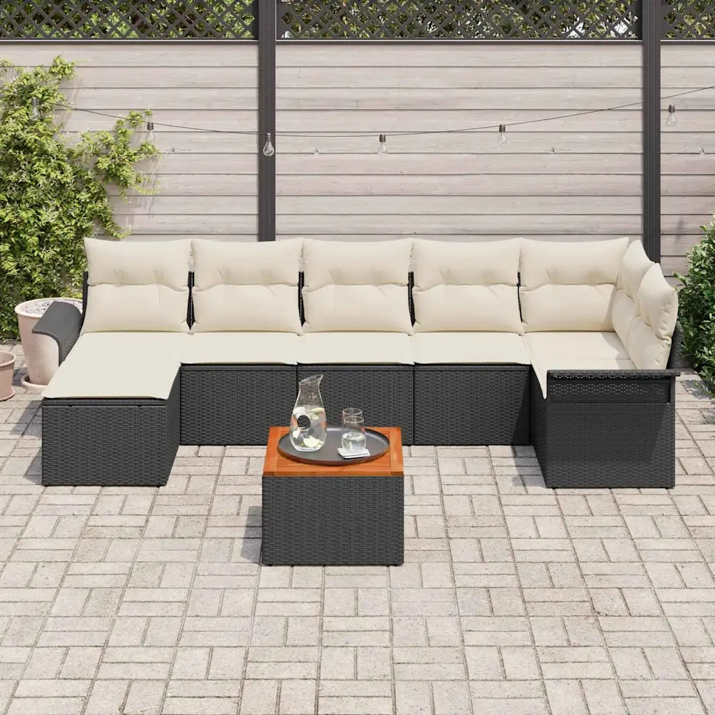 Set Divano da Giardino 8 pcs Nero e Crema polyrattan 3356024