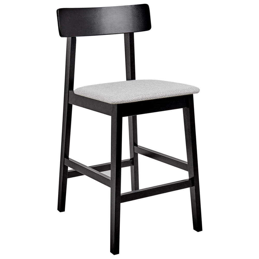 Set di 2 sedie da bar con seduta in legno di gomma nero e grigio e poliestere, stile tradizionale retrò, per cucina e sala da pranzo