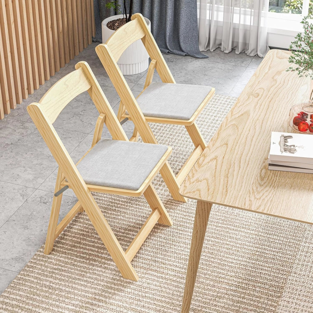 2 sedie pieghevoli in legno, con seduta imbottita, salvaspazio, per casa, ufficio e feste, 44 x 47 x 77 cm, portata fino a 160 kg