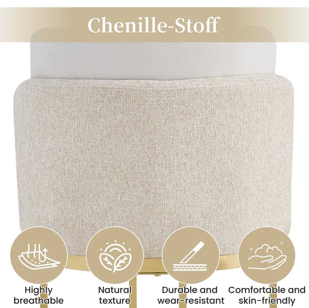 Set di 2 sedie in ciniglia beige con schienale doppio e gambe dorate