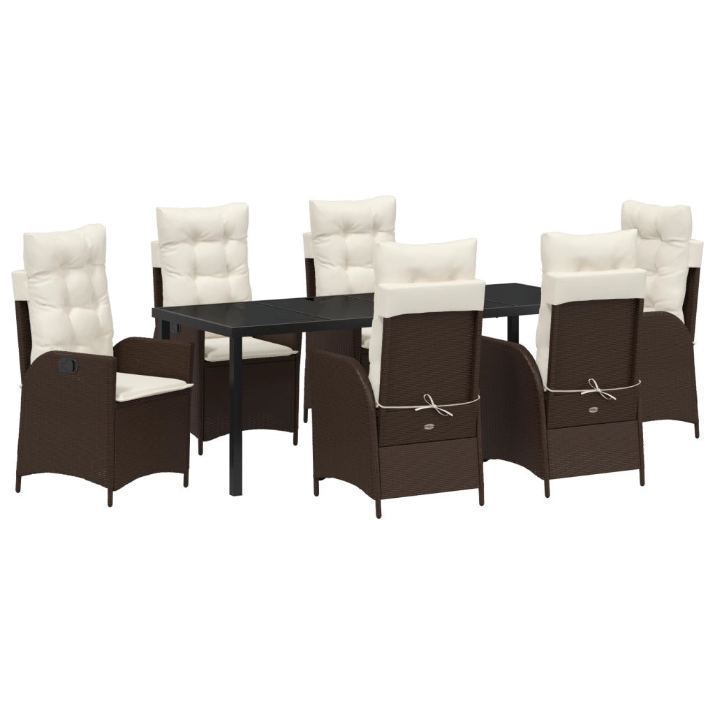 Set da Pranzo da Giardino a 7 Pezzi con Cuscini Marrone Polyrattan