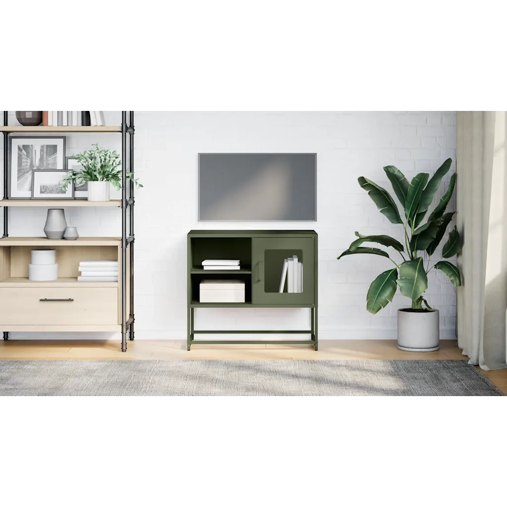 Mobile TV Verde Oliva 68x39x60,5 cm in Acciaio 853390