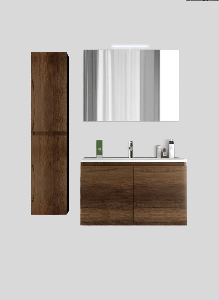 Mobile da Bagno Sospeso con Lavabo 80 cm e Specchio Bali Two Noce Scuro