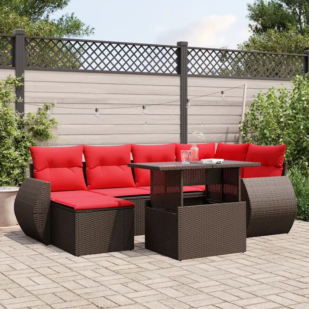 Set Divani da Giardino 7 pz con Cuscini Marrone in Polyrattan 3268684