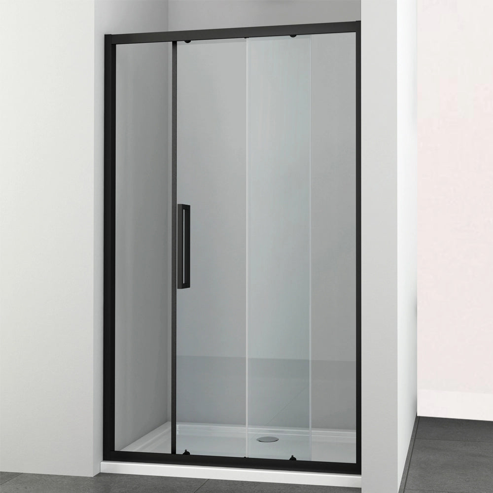 Ogomondo porta scorrevole slide 2 due ante black profilo nero cristallo 6 mm *** misure 106-110xh195 cm, confezione 1