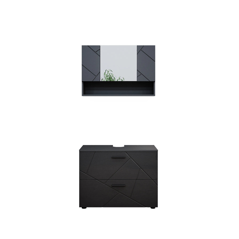 Vicco Set mobili bagno Antracite lucido 2 parti, mobile base 80 cm