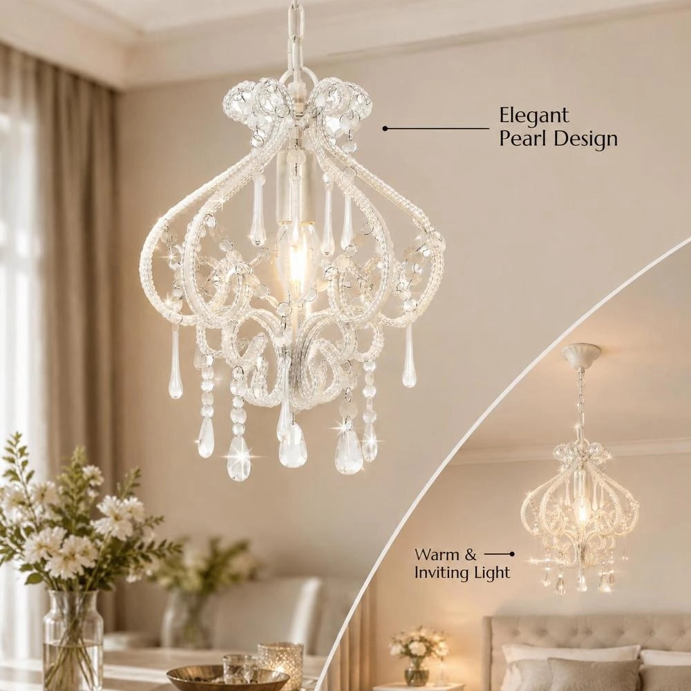 Ceiling Light With Pearls, White, Round, E14