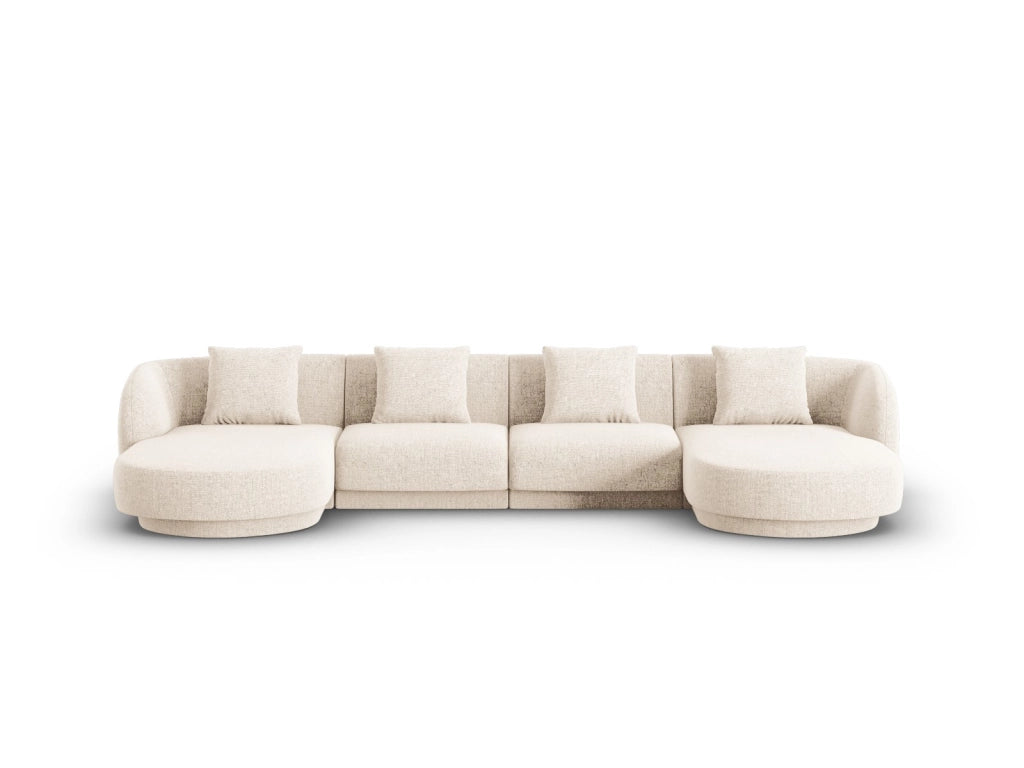 Cosmopolitan Design - Divano panoramico "Tulum" 5 posti in ciniglia beige chiaro 