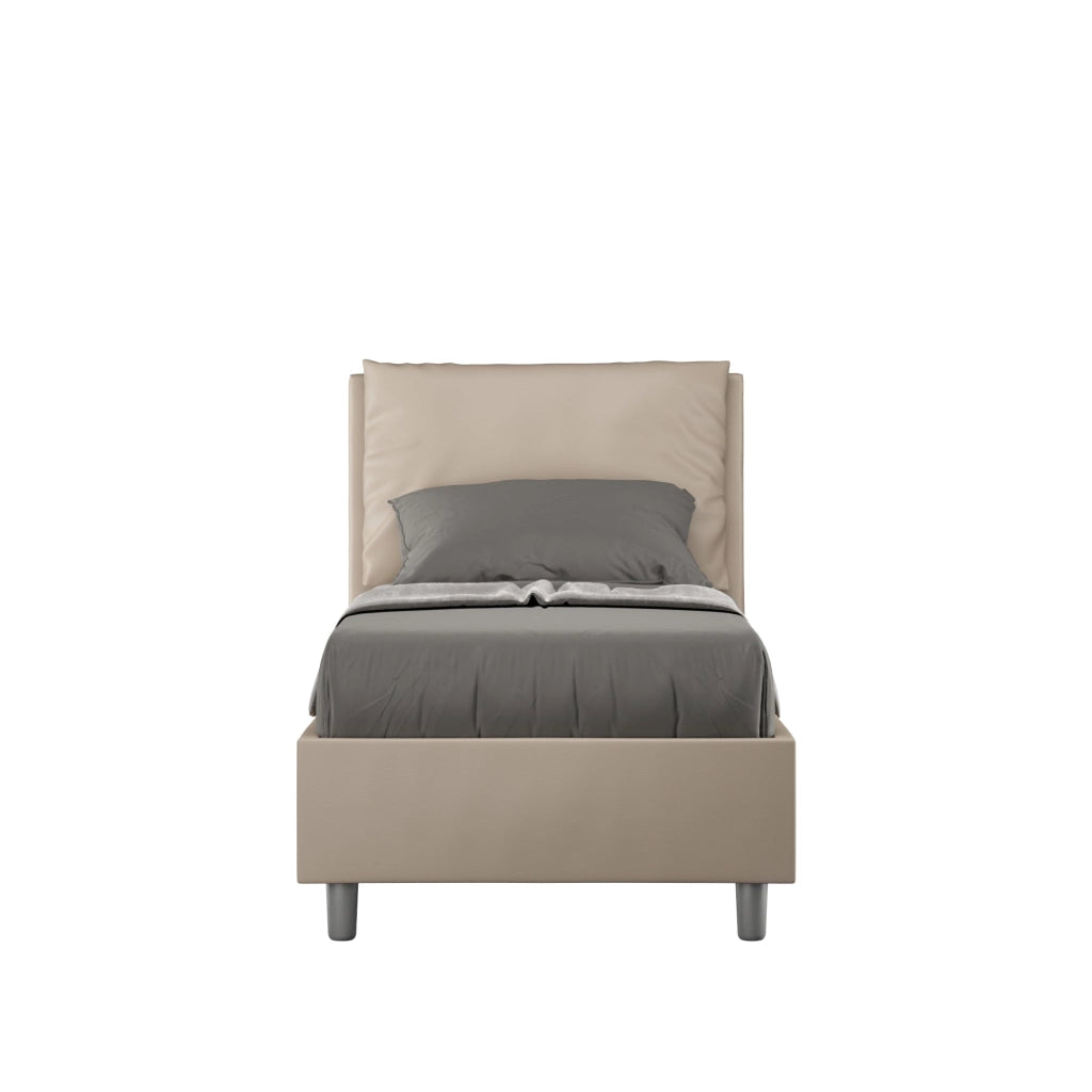 Letto singolo senza rete imbottito 80x210 similpelle tortora Antea