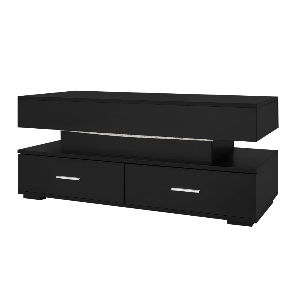 Tavolino da caffè sollevabile idraulico 100x50x44 cm con LED, Bluetooth APP, 2 cassetti e vano a giorno, nero