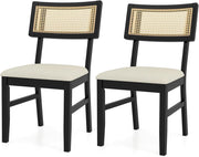 Set di 2 sedie da pranzo con schienale in rattan, sedie da cucina imbottite, portata fino a 180 kg, sedia imbottita in legno, per sala da pranzo, soggiorno, cucina, balcone (nero)