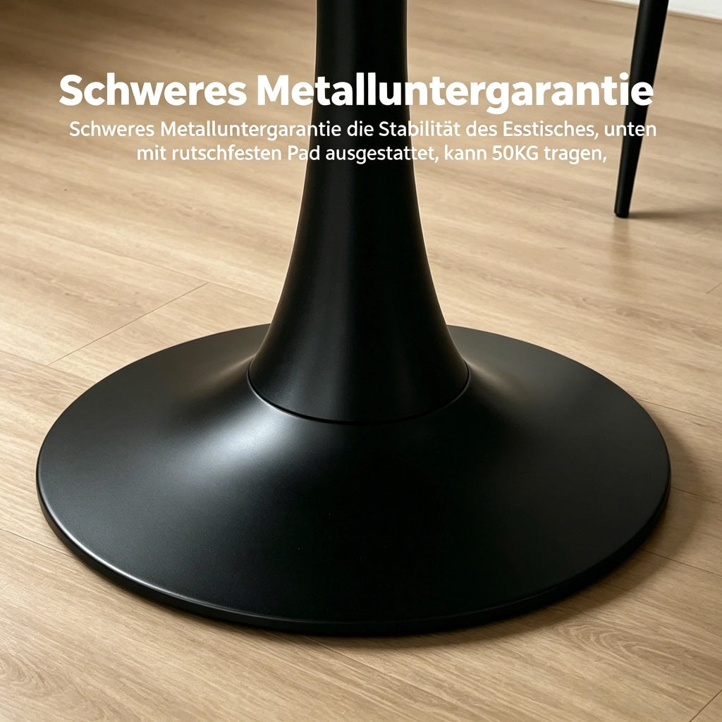 Tavolo da pranzo rotondo moderno per 2-4 persone con base centrale, in MDF e metallo, bianco e nero, diametro 80 cm