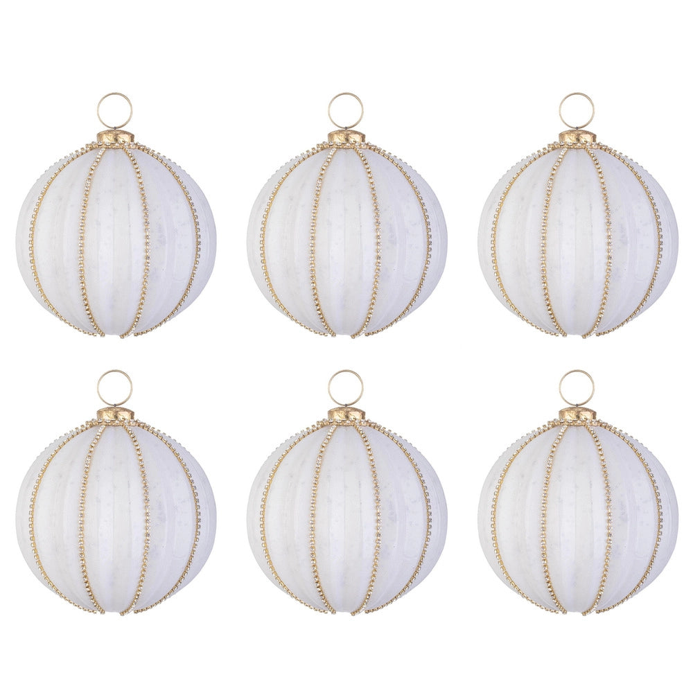 Palline di Natale in Vetro Bianco Opaco con Strass Ballsy Diametro: 85 mm