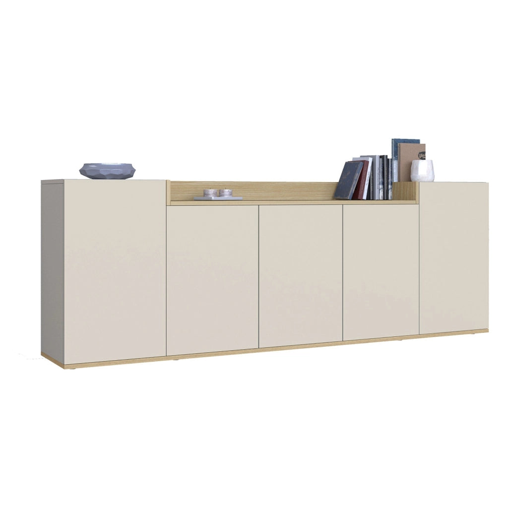 Madia Cordele, Credenza 7 Ripiani Made in Italy, 200x35x70h cm Bianco Cashmere