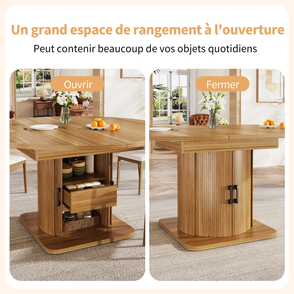 Tavolo da pranzo allungabile con 4 modalità; spazio contenitore e piano in mdf; nero marrone; 118 × 118 × 76 cm